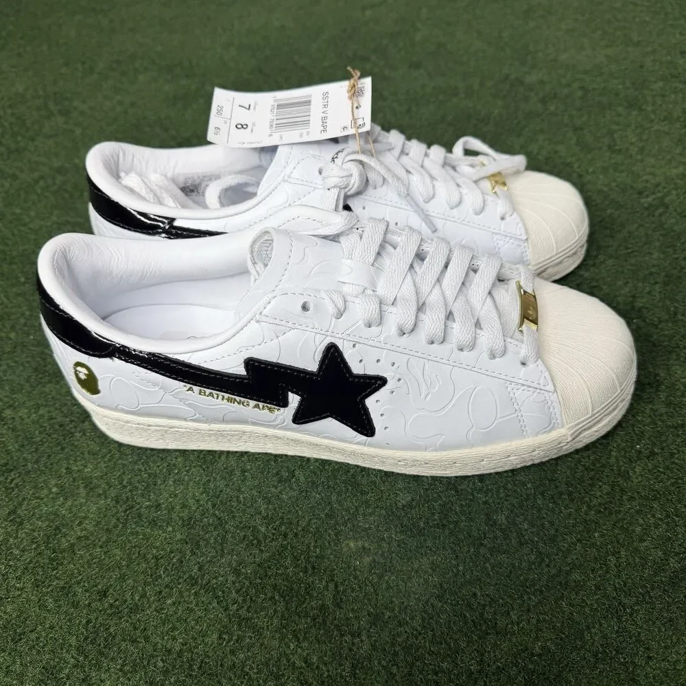 Sz 7 Adidas Originals x BAPE Superstar FTWWHT/CBLACK/OWHITE JR2701